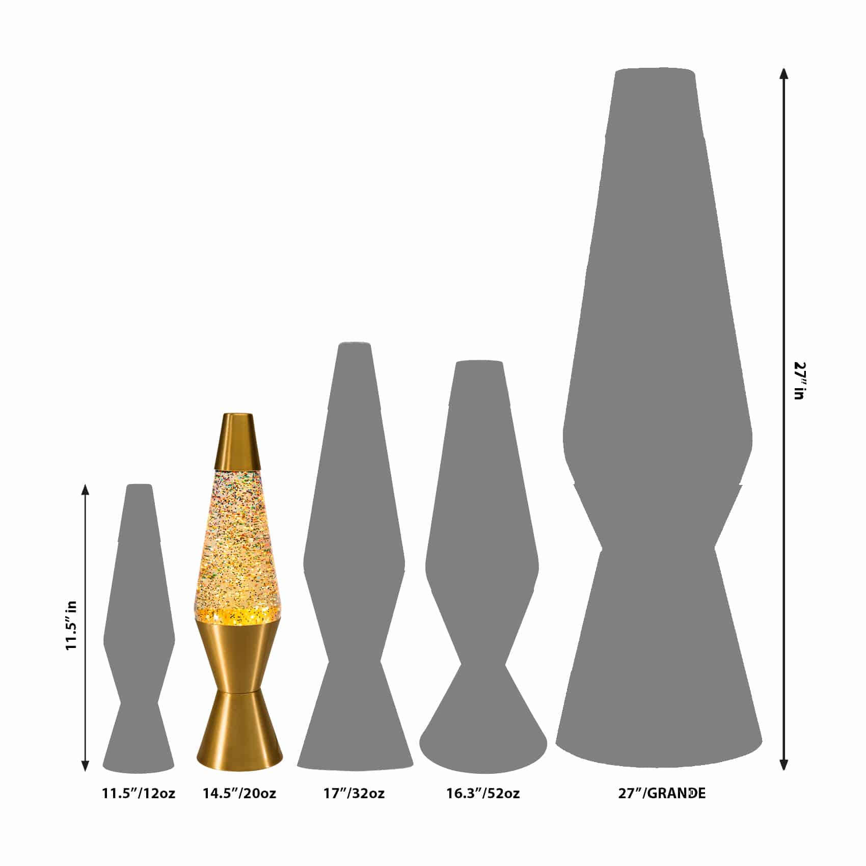 14.5" LAVA LAMP RAINBOW GLITTER - CLEAR/GOLD